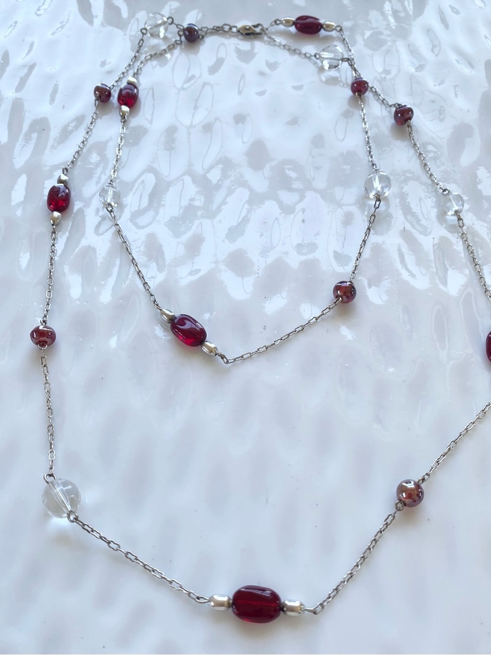 Garnet and Crystal Bead Necklace 42” inches - Picture 3 of 10